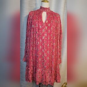 Anthropologie Verb Pink Paisley Metallic Whimsical Ruffle Dress